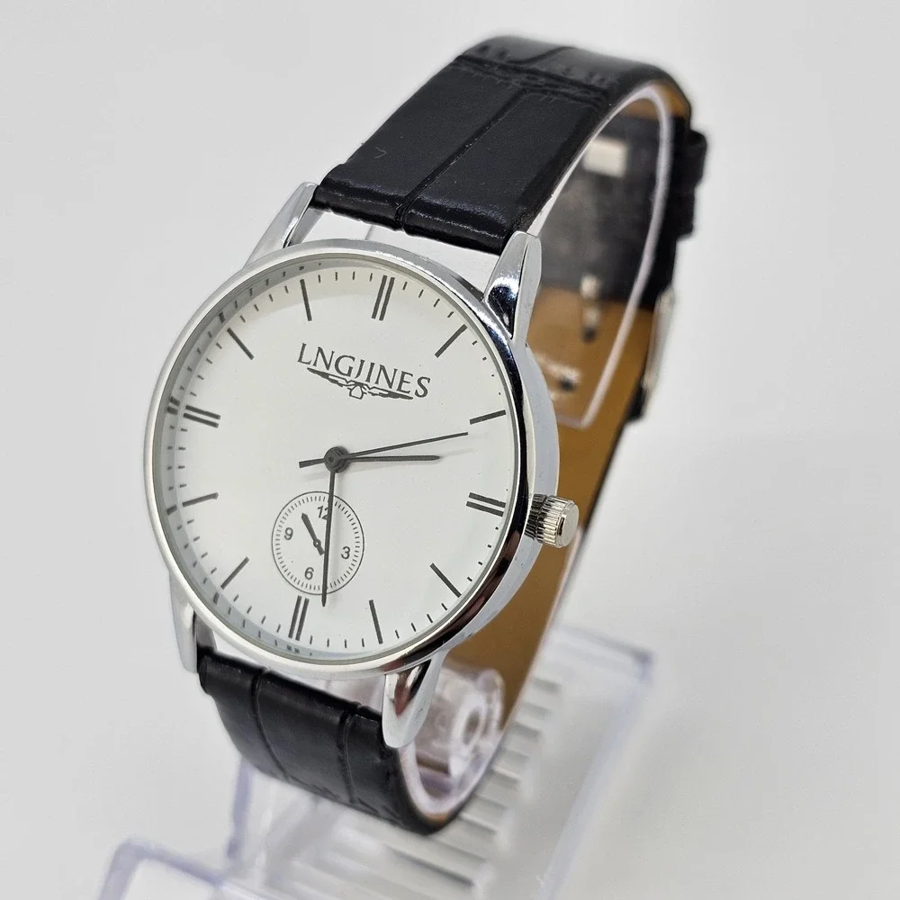 Women's Analog Watch 36MM White Dial Black Faux Leather Bands NEW‎ Battery